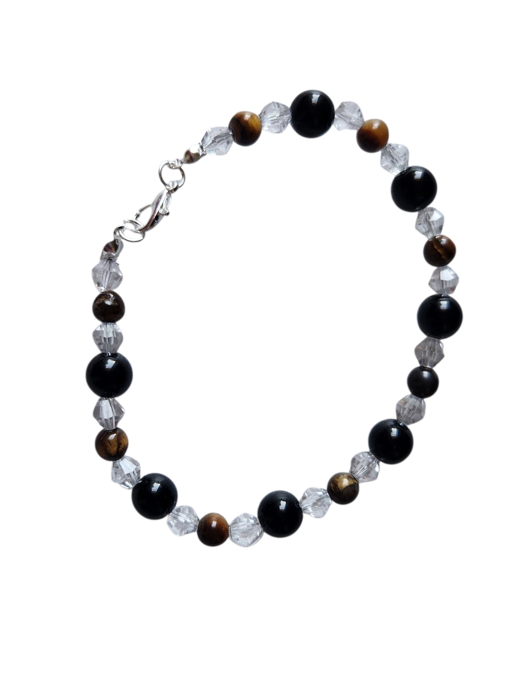 Black Agate & Tigers Eye Beaded Bracelet With Glass Accents